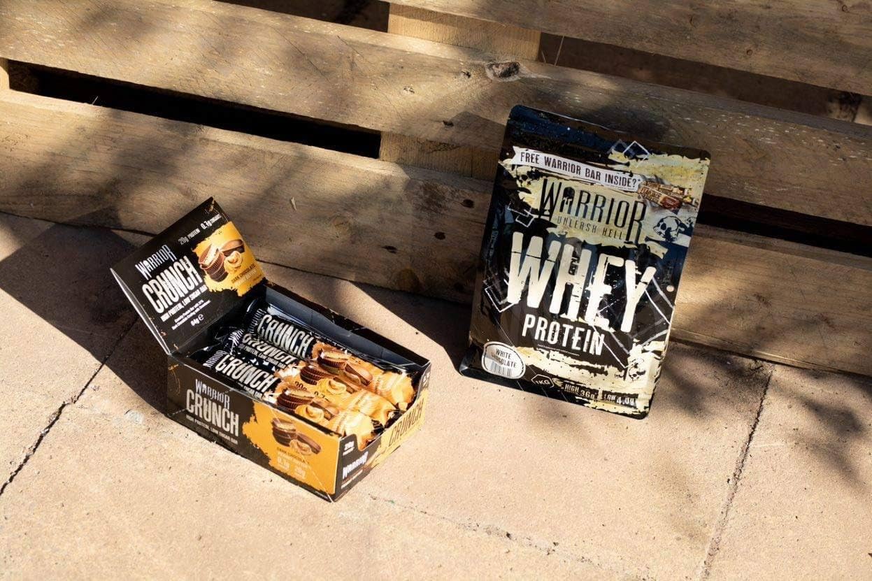 Warrior Crunch - High Protein Bars - 20g Protein Each Bar - Low Carb, Low Sugar Snack - 12 Pack x 64g - Dark Chocolate Peanut Butter