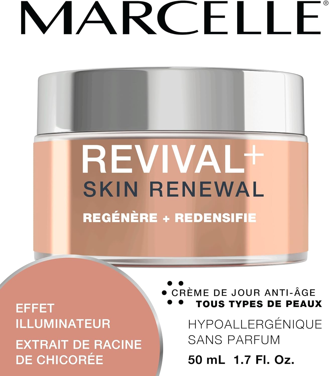 Marcelle Revival+ Skin Renewal Anti-Aging Day Cream, All Skin Types, 45+, Redensifying, Moisturizing & Smoothing, Cruelty-Free, Hypoallergenic, Paraben-Free, Fragrance-Free, Oil-Free, 50 mL