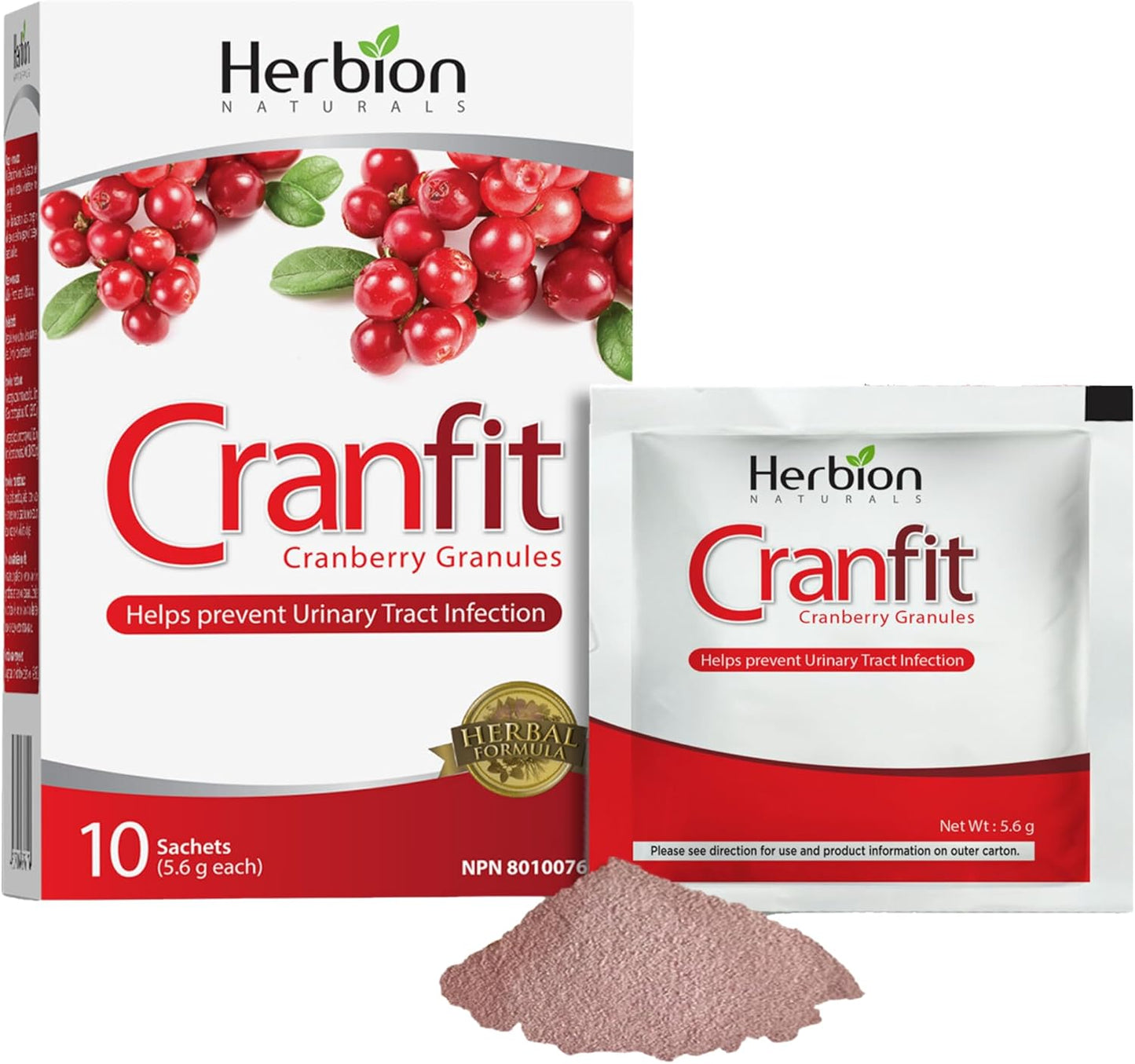 Herbion Naturals Cranfit Cranberry Granules Help Prevent Recurrent Urinary Tract Infections (UTIs), Source of Antioxidants, 250 mg Cranberry Extract per Sachet, Herbal Formula, Dissolves in Water, For Adults, 10 Sachets