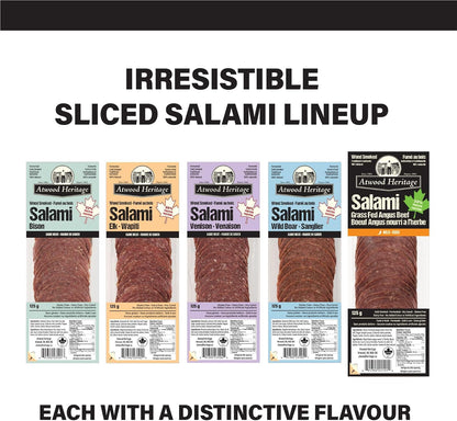 Atwood Heritage 草飼安格斯牛肉切片薩拉米香腸，125克，高蛋白，無麩質，無硝酸鹽，加拿大製造