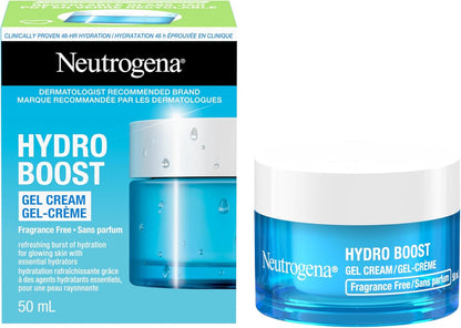 Neutrogena Hydro Boost Fragrance Free Face Moisturizer with Hyaluronic Acid for Dry Skin, Gel Cream Moisturizer For a Refreshing Burst of Hydration & Glowing Skin, Non-Comedogenic, 50ml
