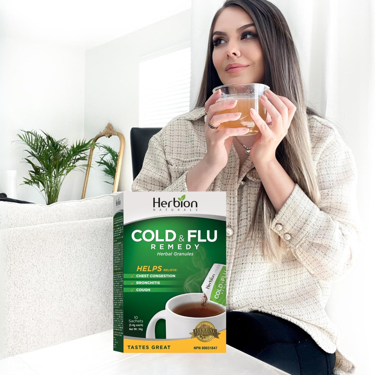 Herbion Naturals 感冒和流感颗粒 | 凉茶 | 止咳 | 咽喉痛 | 10 袋