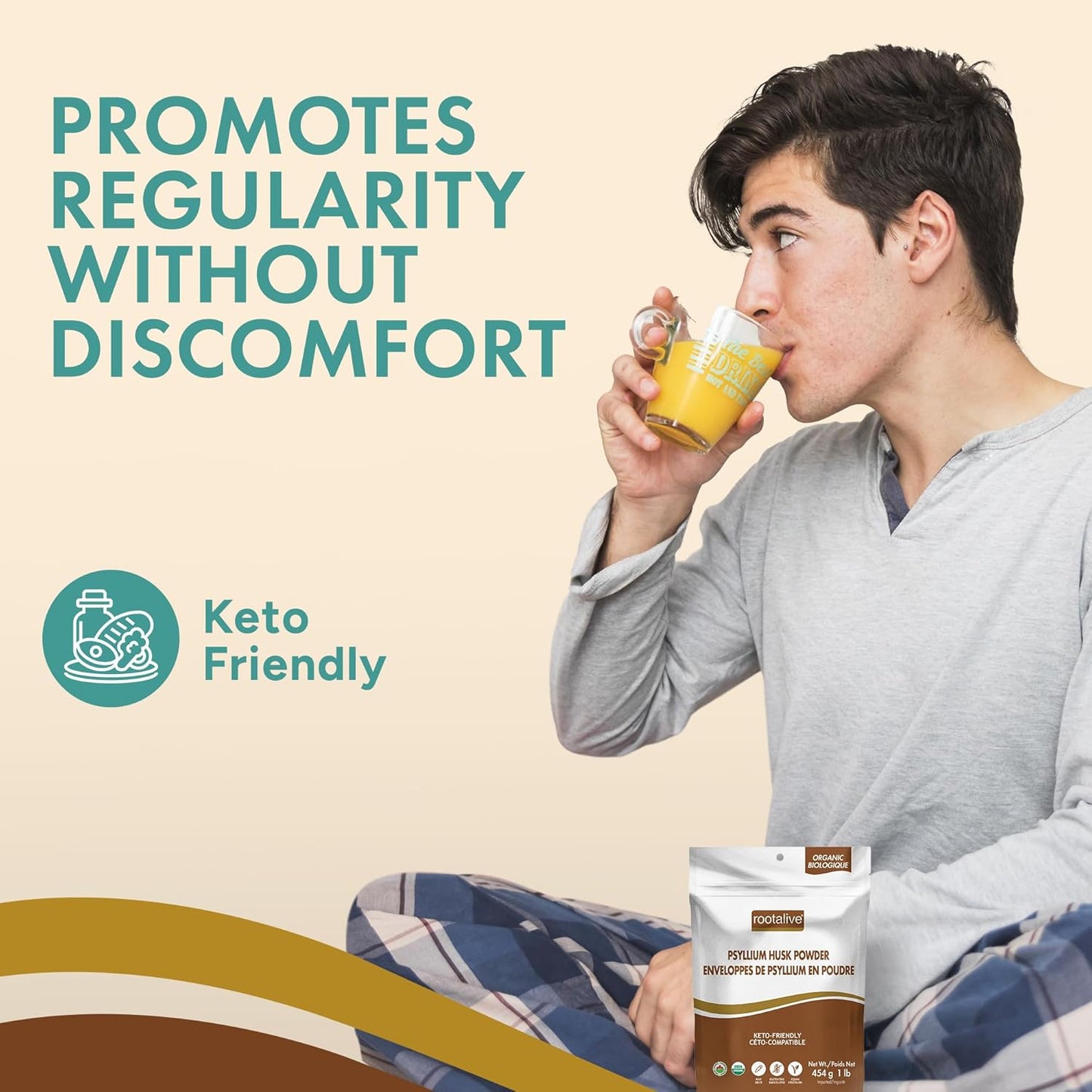 Rootalive 有机洋车前子壳粉 454 克（1 磅），植物性纤维，有助于消化，无味超级食品，含可溶性纤维和不溶性纤维，纯素，无麸质