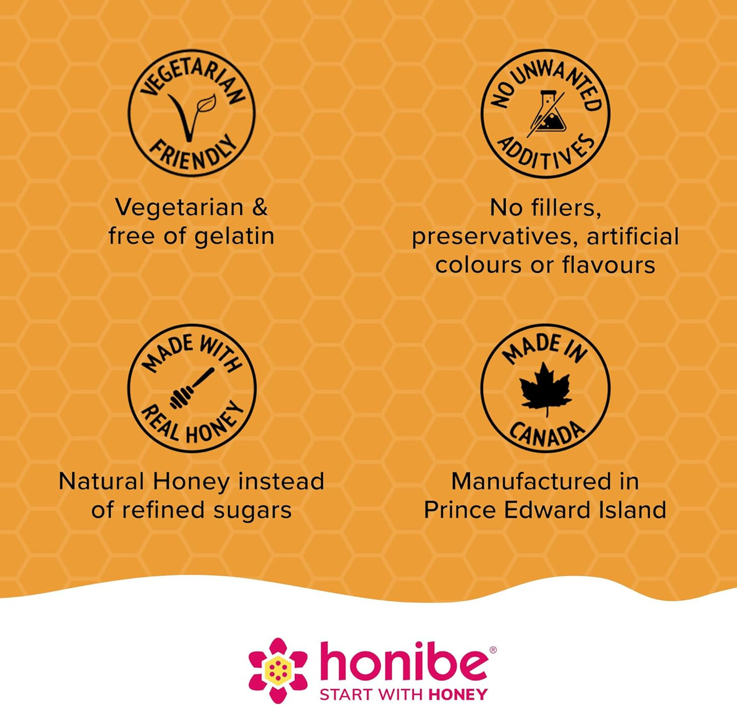 Honibe Omega 3 Gummies for Kids and Adults | Made in Canada | Supports Brain Health | Trusted Source of Omega-3 EPA & DHA Vitamins | Sustainably Sourced Fish Oil | No Fishy Taste | Omega 3 Fatty Acids | 60 Gummies