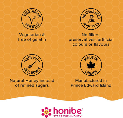Honibe Omega 3 Gummies for Kids and Adults | Made in Canada | Supports Brain Health | Trusted Source of Omega-3 EPA & DHA Vitamins | Sustainably Sourced Fish Oil | No Fishy Taste | Omega 3 Fatty Acids | 60 Gummies