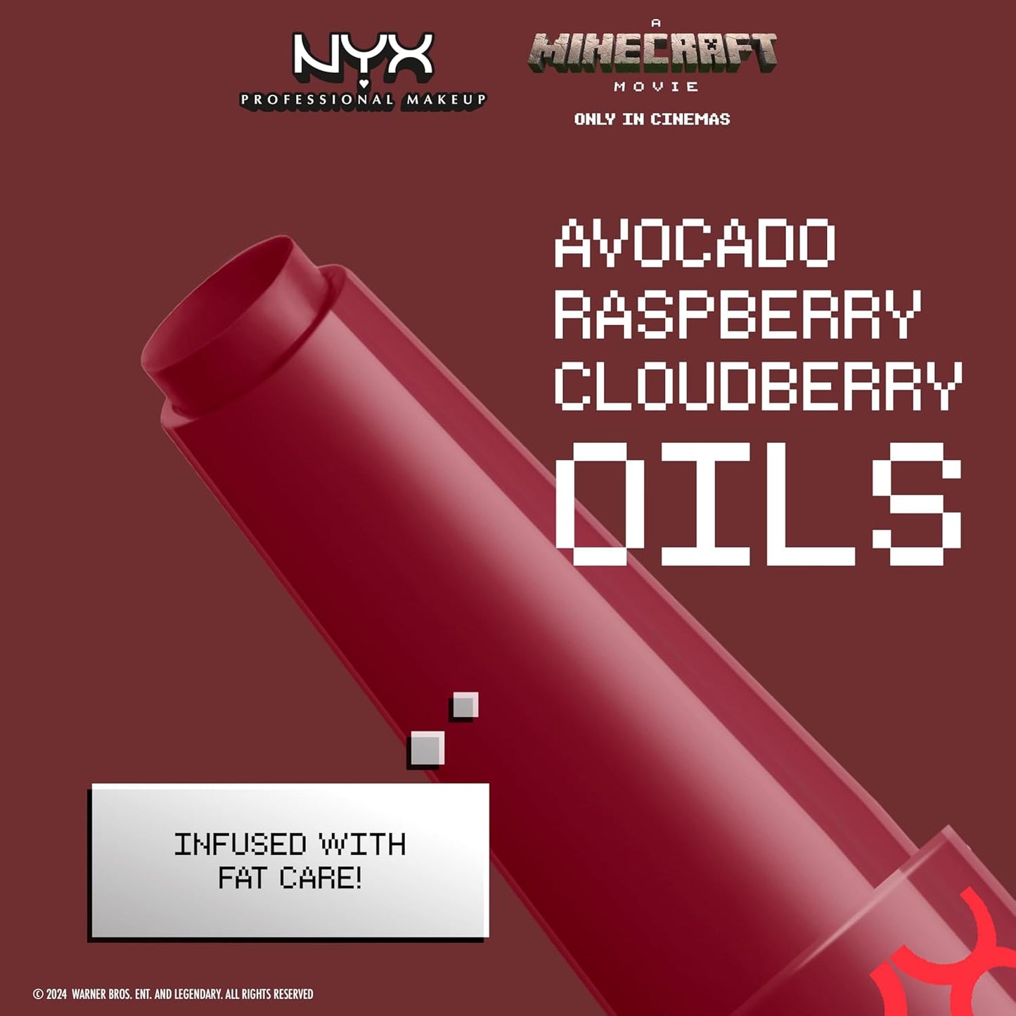 NYX Professional Makeup A Minecraft Movie Fat Oil Slick Click, 12 HR Hydration, Infused with nourishing oils, High-shine Finish, Lip Balm, Shade: Redstone Mine (Red)