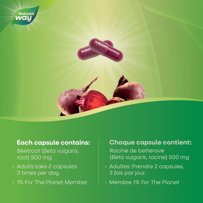 Nature's Way 甜菜根草本補充劑膠囊 – 抗氧化支持，保護細胞 – 每粒膠囊 500 毫克 – 素食且無麩質 – 100 粒膠囊