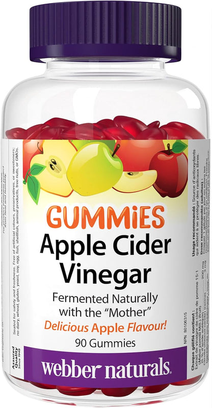 Webber Naturals Apple Cider Vinegar Gummy, 200 mg with The Mother, 90 Gummies, Antioxidants Support & Biotin 10,000 mcg, 30 Gummies, Supports Healthy Hair, Skin & Nails, Energy Metabolism, Vegan