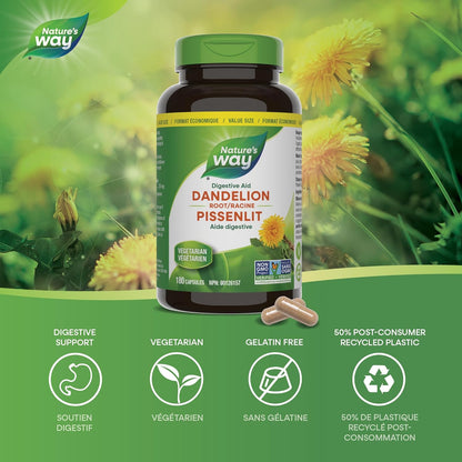 Nature's Way 蒲公英根 - 消化补充剂 - 利尿泻药 - 非转基因认证 - 180 粒素食胶囊，超值装
