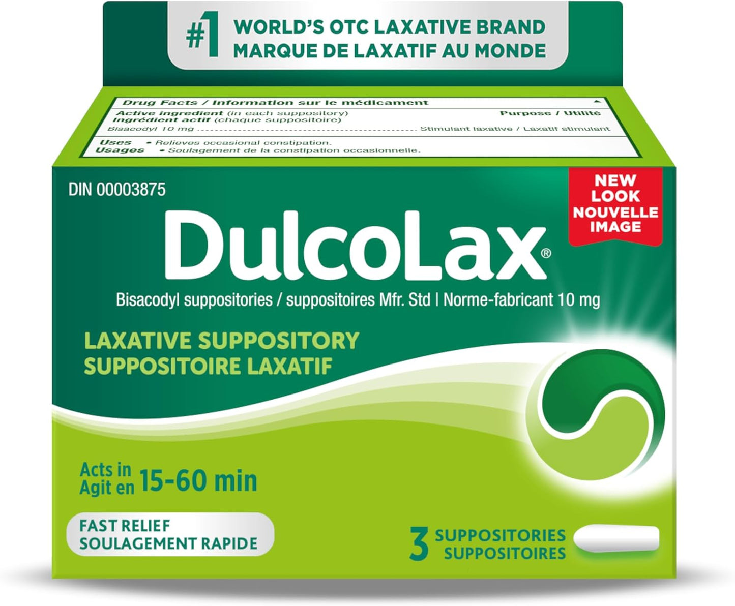 Dulcolax 比沙可啶泻药栓，10 毫克泻药，用于缓解偶发性便秘，15-60 分钟内起效，适用于成人和 12 岁以上儿童以及哺乳期妇女，缓解便秘，3 粒装
