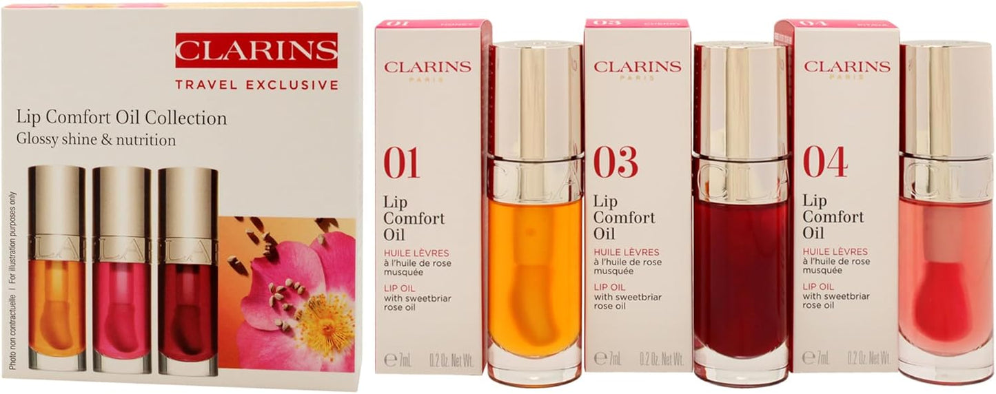 嬌韻詩唇部舒適油系列唇油 - 01 蜂蜜，唇油 - 03 櫻桃，唇油 - 04 火龍果女士 3 x 0.2 盎司