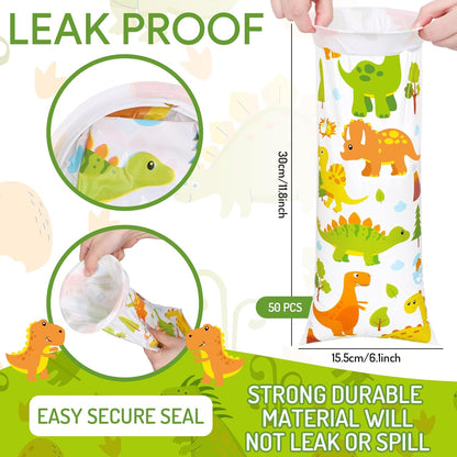 JarThenaAMCS 50个装儿童呕吐袋一次性恐龙呕吐袋防漏自封便携式呕吐袋适用于晕车晕船晕车旅行