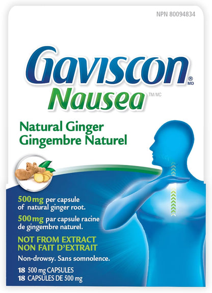 Gaviscon 抗噁心生薑膠囊 - 18 粒 - 緩解噁心、促進消化的片劑，天然生薑 - 不含鋁、乳糖和麩質