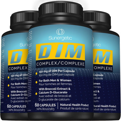 Sunergetic 優質 DIM 補充劑 - 150 毫克 DIM（二吲哚甲烷）、西蘭花、D-葡萄糖酸鈣和胡椒鹼 - 男女適用 DIM 膠囊 - DIM 複合物，用於更年期支持和平衡 - 60 粒 DIM 膠囊