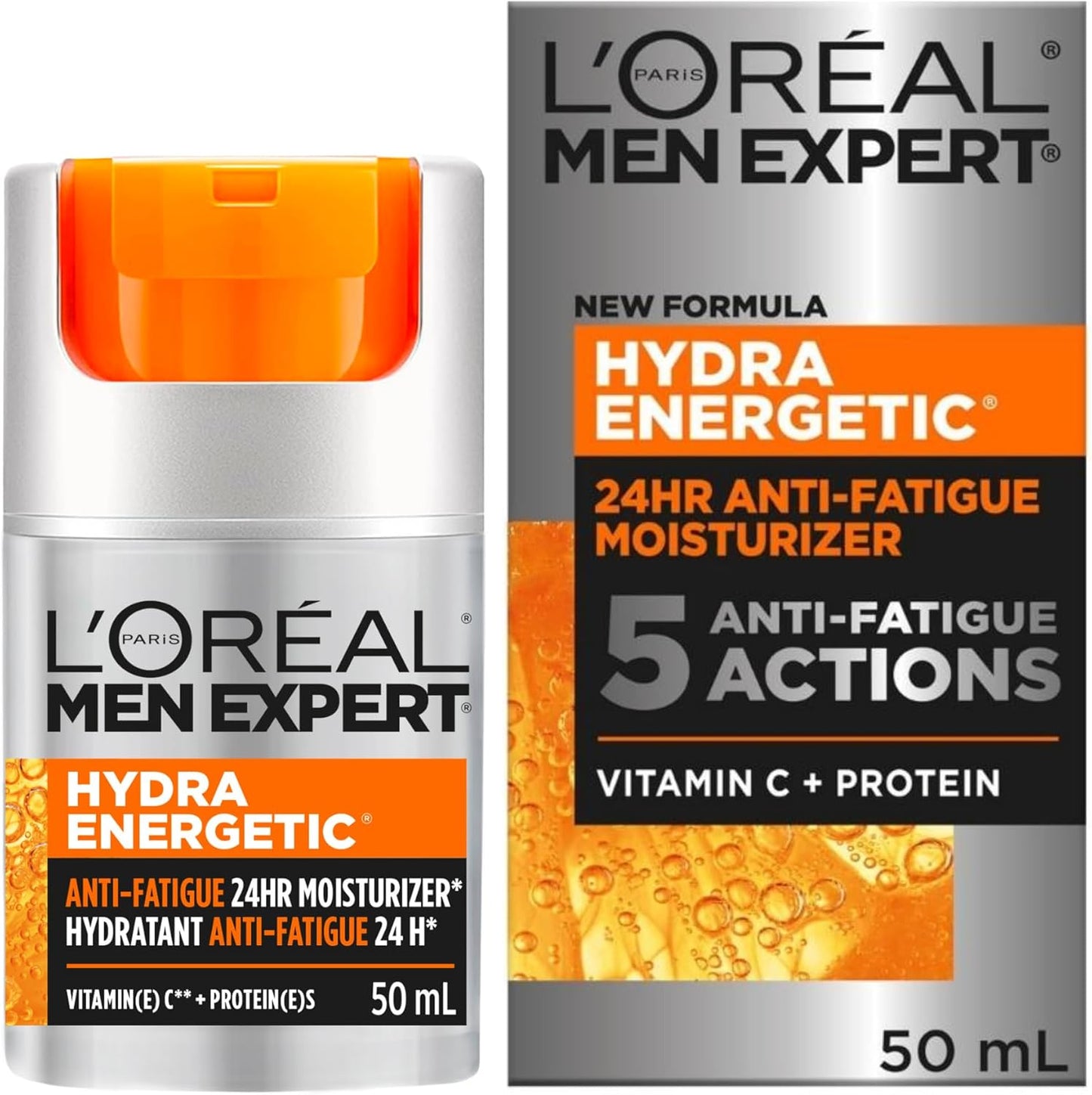 L’Oréal Paris Men Expert Anti Fatigue Face Cream for Men with Vitamin C & Protein, Mens Face Cream, For Dry and Dull Skin, Reduces look of fine lines & dark circles, Hydra Energetic, 50ml