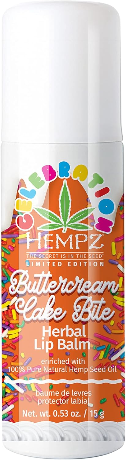 HEMPZ Natural Lip Balm - Buttercream Cake - Hemp Seed Oil, Shea Butter, Coconut & Avocado Oil with Vanilla, Sugarcane, Sweet Almond Moisturizing Lip Care Hydrating Lip Repair Balm - 0.5 oz Stick