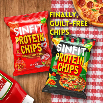 SinFit 蛋白薯片，20 克蛋白质/袋，50 克/袋，高纤维，低碳水化合物，无麸质，披萨味，7 片/盒（7 袋，番茄酱）
