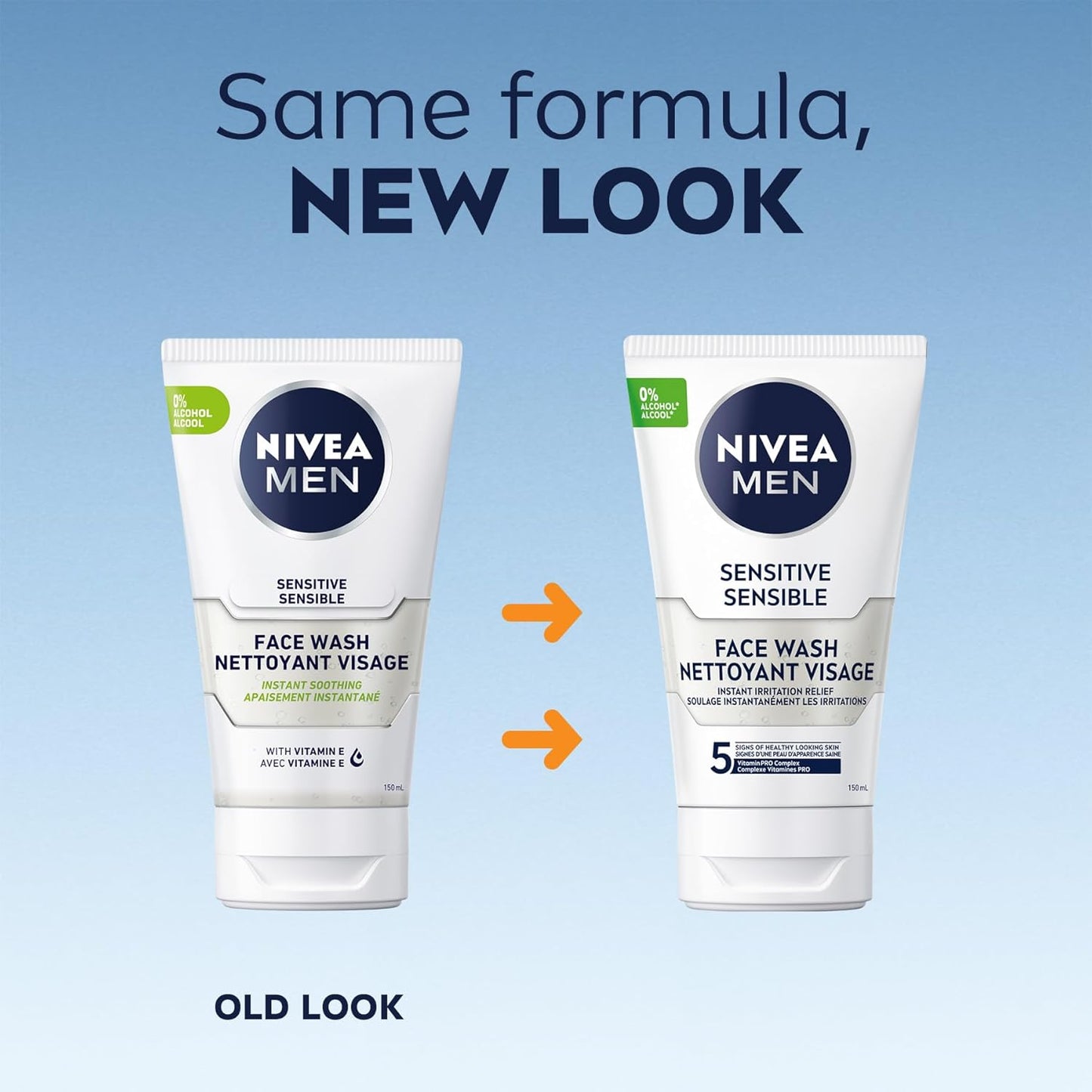 NIVEA MEN Sensitive Skin Face Wash, Soap-Free Gentle Face Cleanser with Chamomile and Vitamin E, Men's Face Wash for Sensitive Skin, No Drying Alcohol, Dermatologically-Tested Skin Care, 150mL