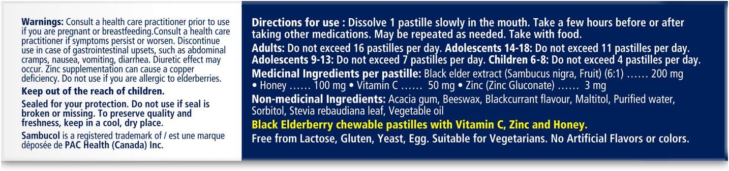 Sambucol Black Elderberry Pastilles | Quickly Soothes Sore, Dry & Scratchy Throat Symptoms | Immune Support & Antioxidant | Ideal for Ages 6+ | Gluten & Nut Free | 20 Soft & Chewy Pastilles, blue