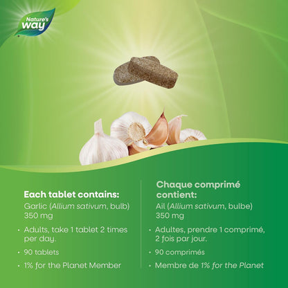 Nature's Way 大蒜素 – 心血管健康支持 – 上呼吸道感染支持 – 蒜头 – 90 片素食片