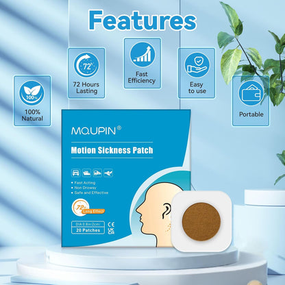 暈車貼，20片裝，適用於汽車、船、飛機等旅行，快速起效