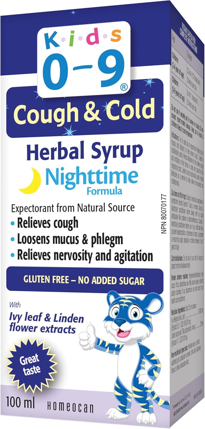 0-9岁儿童咳嗽感冒草本夜间糖浆 100毫升 - 缓解咳嗽、紧张和烦躁 - 含常春藤叶和菩提花提取物，可化痰化痰 - 不引起困倦，不含麸质