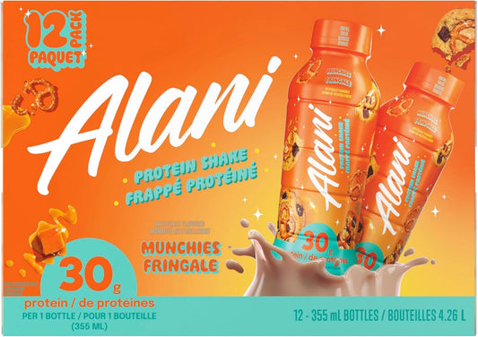 Alani Nu Protein Shake, Ready to Drink, Naturally Flavored, Gluten Free, Only 160 Calories with 30g Protein per 355mL bottle, Munchies, 12 Pack