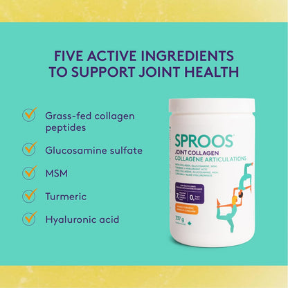 Sproos 關節膠原蛋白 | 水解膠原蛋白粉 + 葡萄糖胺、MSM、薑黃、HA | 增強型膠原蛋白肽粉，芒果薑黃味，桶裝，337 克