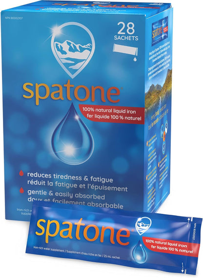 Spatone 100% 天然液態鐵補充劑，原味，純素，減少疲勞，28 袋 x 25 毫升，700.0 毫升（1 包）