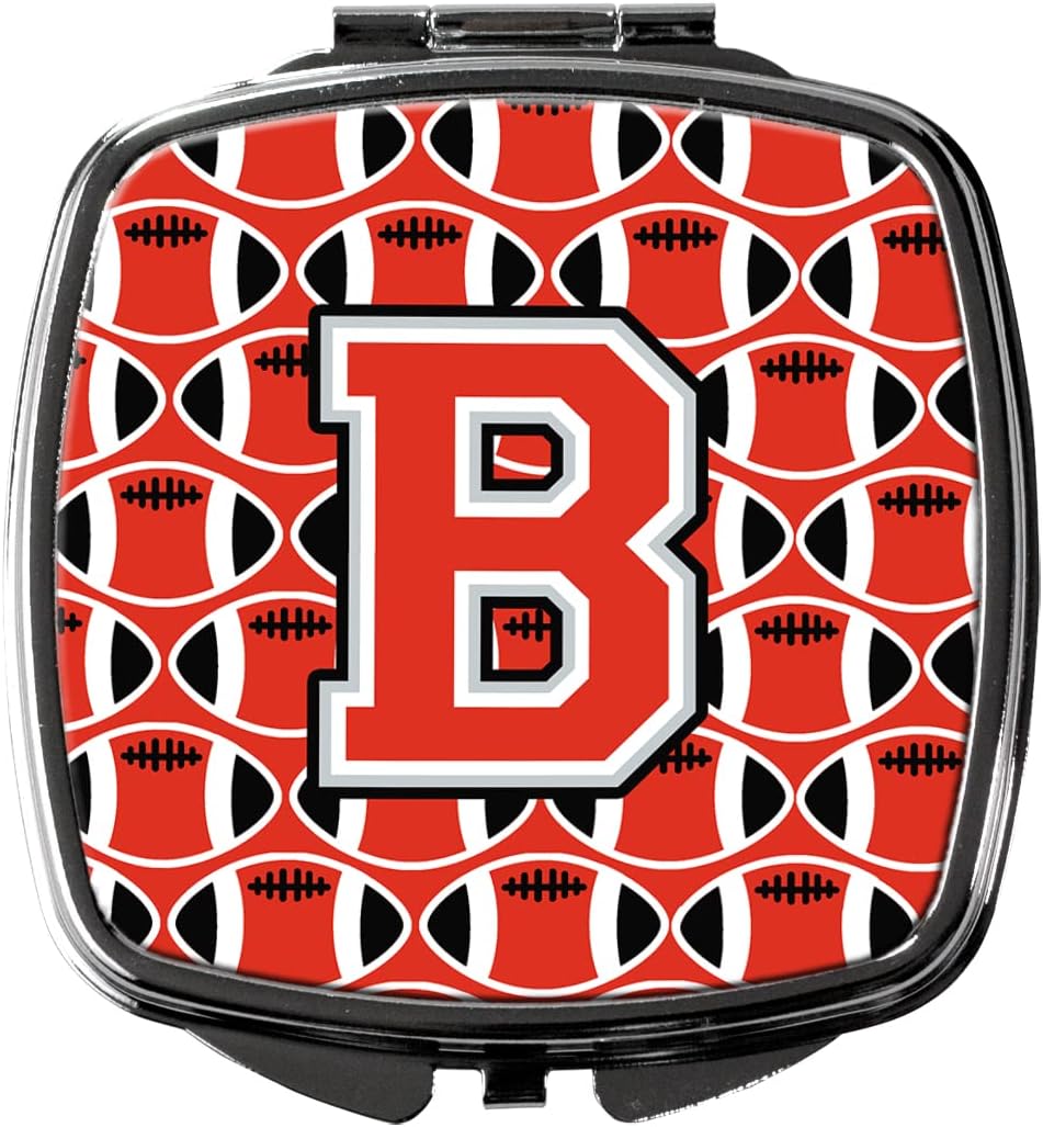 Caroline's Treasures 字母 B 足球猩红色和灰色紧凑型旅行镜，多色