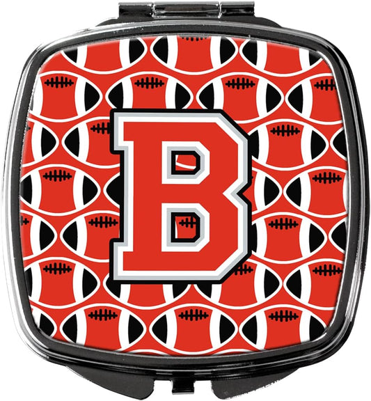 Caroline's Treasures 字母 B 足球猩红色和灰色紧凑型旅行镜，多色