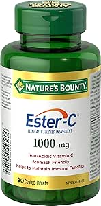 NATURE'S BOUNTY Ester-C, Vitamin C, 1000 mg, Clinically Studied Ingredient, Non-Acidic, Stomach Friendly, For Immune Function, Supports Bones, Teeth, Cartilage & Gums Antioxidant, Coated Tablets, 190 g
