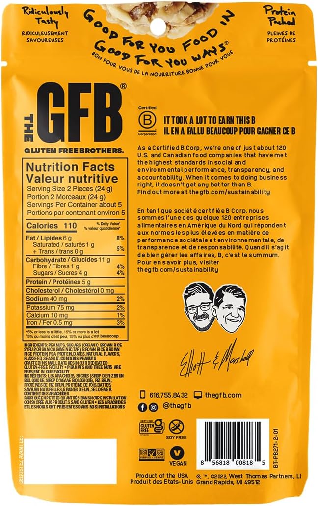 無麩質棒 GFB 蛋白質塊，無麩質，非基因，花生醬，113 克