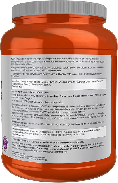 NOW Sports Nutrition, Whey Protein Isolate, 25 G With BCAAs, Creamy Vanilla Powder, 816g
