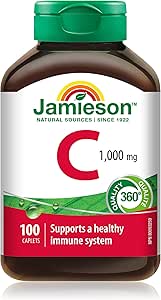 Jamieson 維生素 C 1000 毫克膠囊，抗氧化保護，支持免疫健康，強健牙齒和骨骼。素食，無麩質，100 粒膠囊，加拿大製造