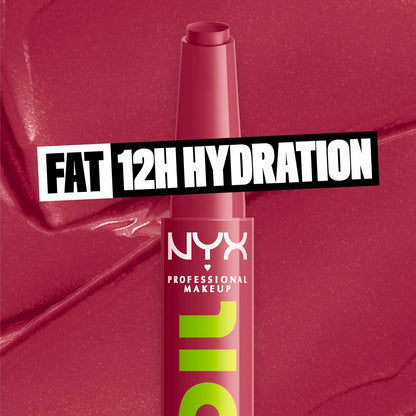 NYX Professional Makeup Fat Oil Slick Click, Lip Balm, 12 HR Hydration, Infused With Nourishing Oils, High Shine Finish, Buildable Colour, Shade: In the Drafts (Berry)
