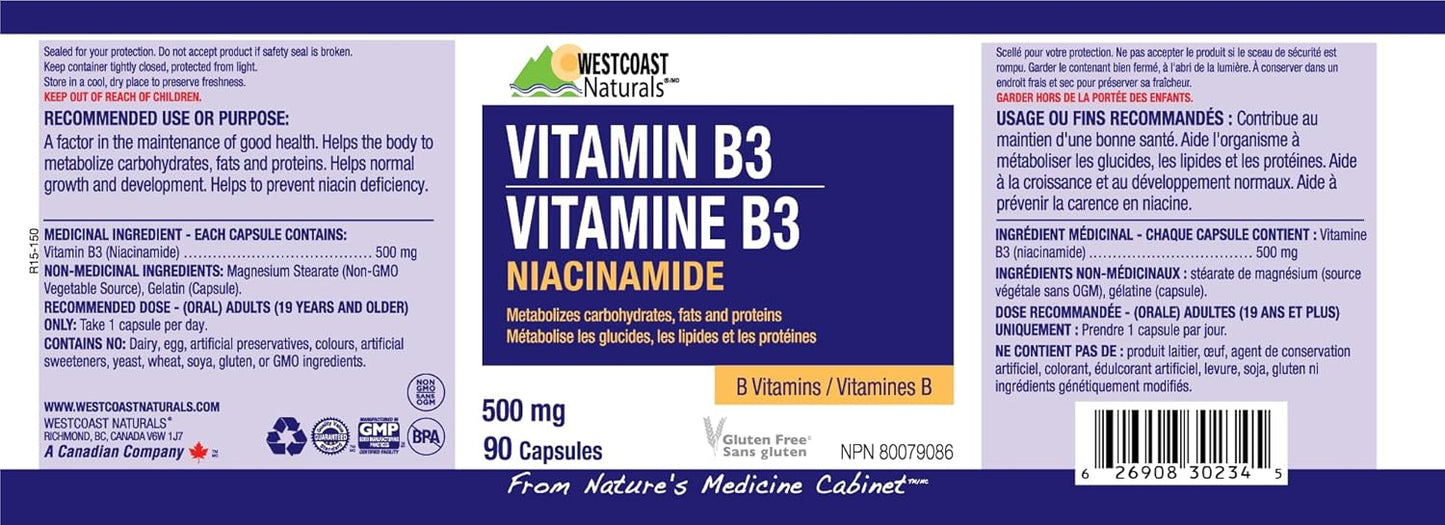 Westcoast Naturals 烟酰胺胶囊，500 毫克