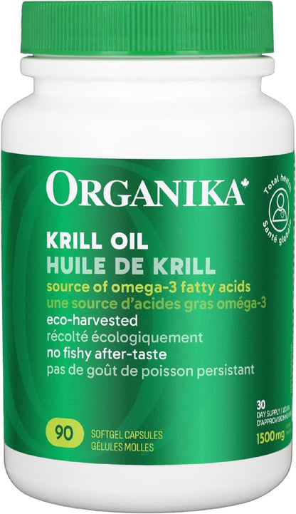 Organika Krill Oil- Sustainable Source from Antarctica, High Absorption of DHA and EPA Omega 3, Brain and Heart Support- 90sftgl