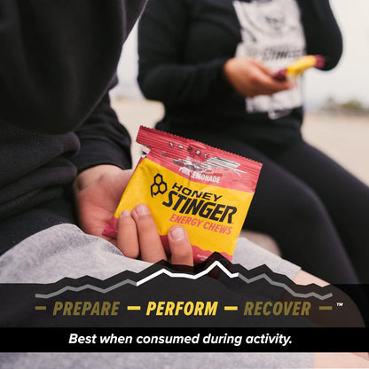 Honey Stinger Organic Pink Lemonade Energy Chew | Gluten Free & Caffeine Free | For Exercise, Running and Performance | Sports Nutrition for Home & Gym, Pre and Mid Workout | 12 Pack, 50g