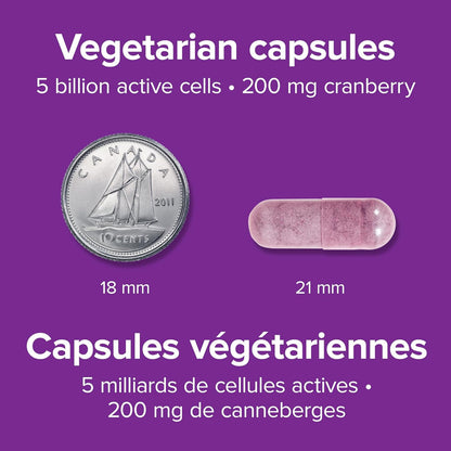 Webber Naturals Probiotic with Cranberry, 5 Billion Active Cells, 5 Probiotic Strains, 45 Capsules, Helps Prevent Recurring UTIs in Women, Vegetarian