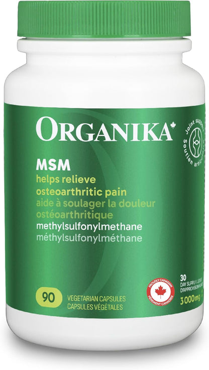 Organika MSM - 关节支持和炎症缓解补充剂 | 支持更健康的关节、骨骼和软骨 | 更强韧的头发、皮肤和指甲 | 强效抗氧化剂 | 1,000 毫克 MSM - 90 粒素食胶囊