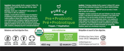 Pure-lē Organicaps – Organic Prebiotic + Probiotic Capsules, 60 Count