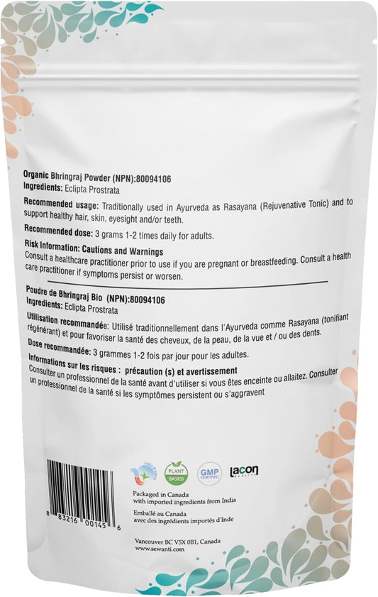 有机 Bhringaraj/Bhringraj 粉末 200g/ NPN 80094106 / Eclipta Prostrata/用于健康的头发、皮肤和牙齿