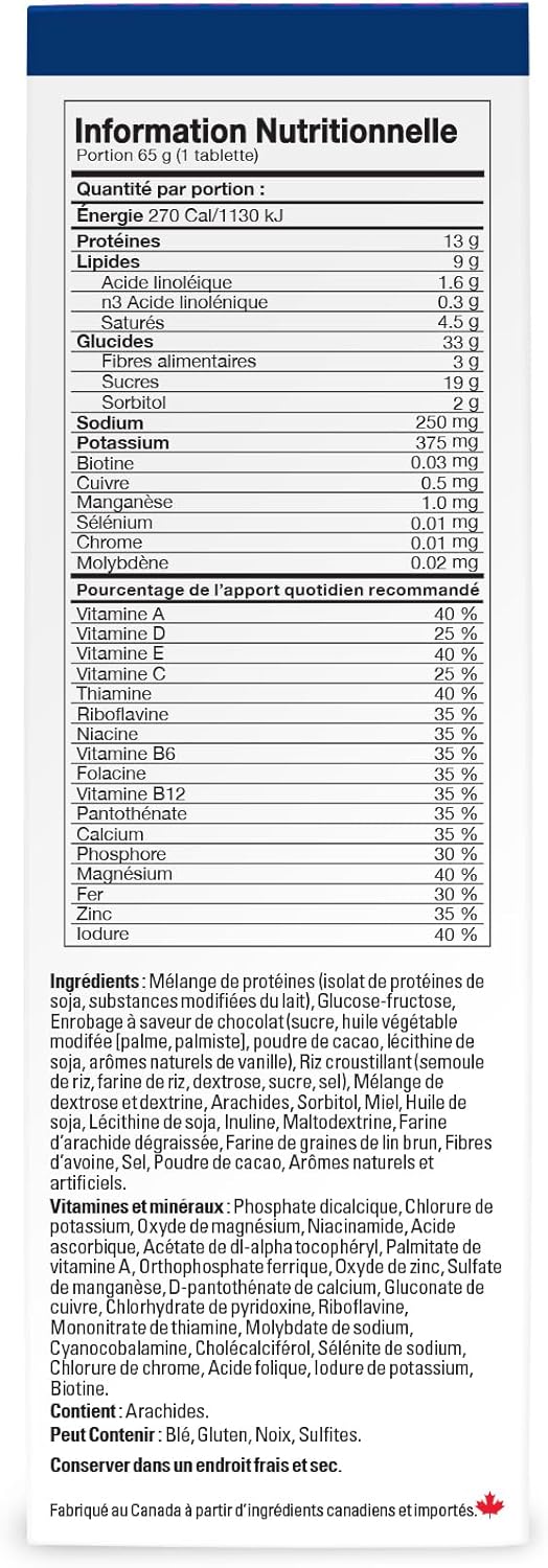 Nutribar 巧克力花生酱味能量棒，高蛋白，代餐棒，24 种维生素和矿物质，高纤维，加拿大制造，5 条装 *包装可能有所不同*