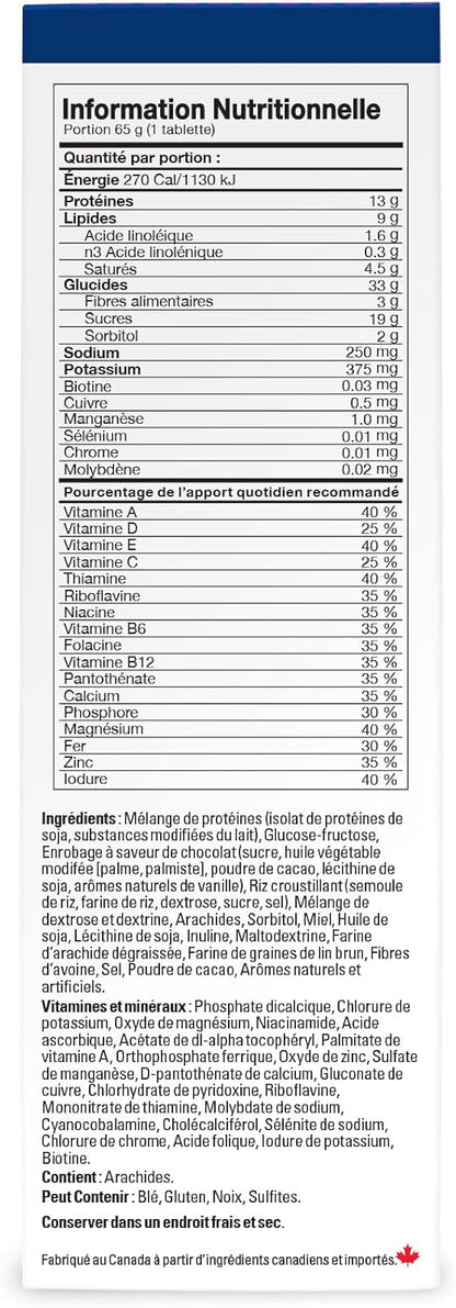 Nutribar 巧克力花生酱味能量棒，高蛋白，代餐棒，24 种维生素和矿物质，高纤维，加拿大制造，5 条装 *包装可能有所不同*