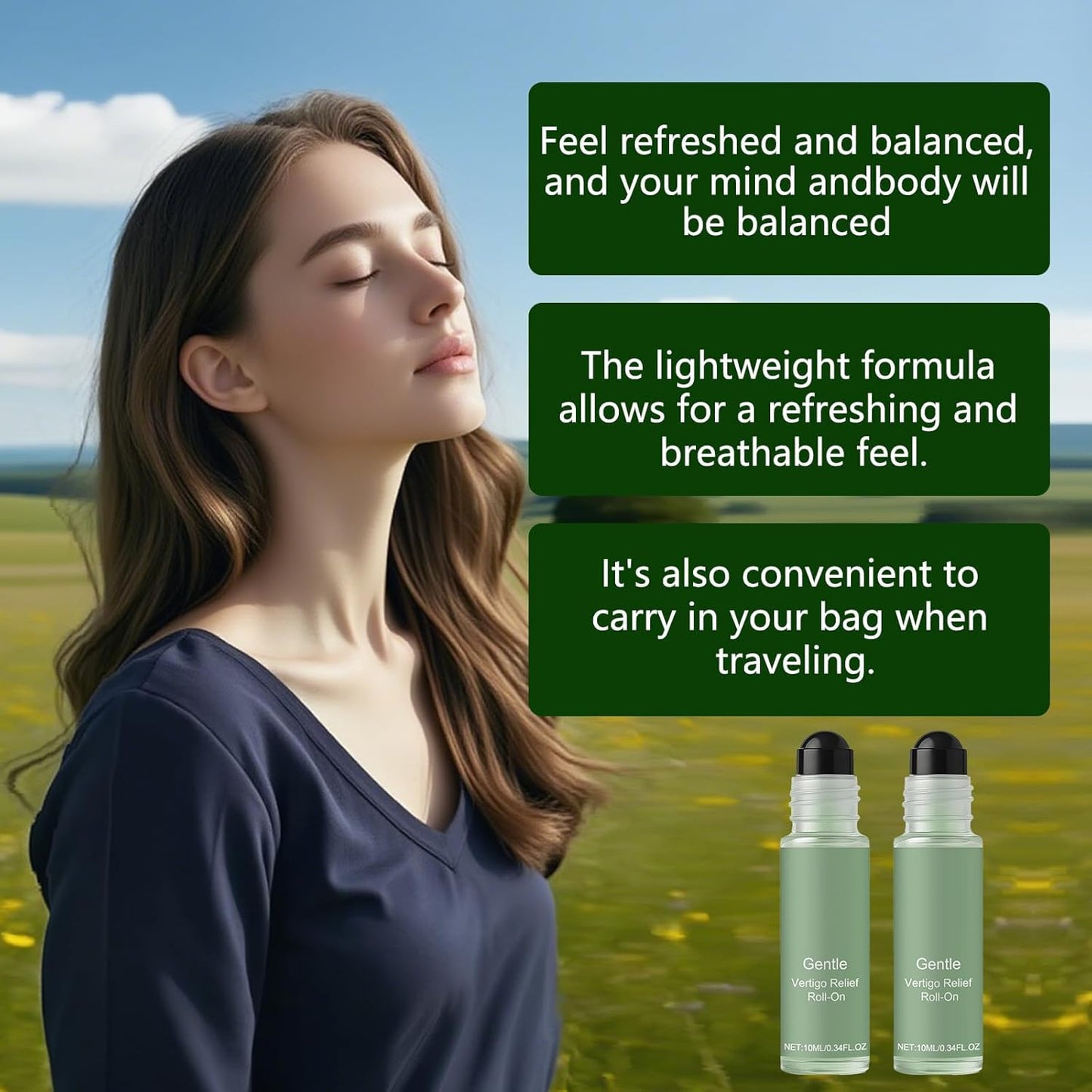 BuyiHoen Vertigo Ease 滚珠止眩晕，含生姜和薄荷成分，滚珠式清凉眩晕缓解剂，便携式旅行滚珠止眩晕，速效（2 件）