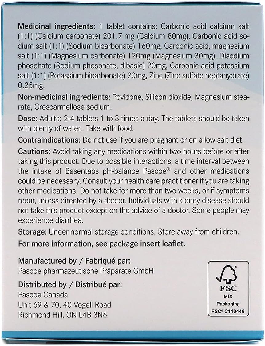 Pascoe - Basentabs pH 平衡片 - 200 片裝 - 含鹼性鹽類的抗酸劑。有助於骨骼的發育和維護 - 經驗證的高鹼化能力 - 碳酸鈣、碳酸氫鈉、鎂鈣…