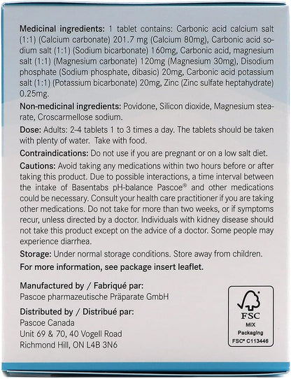 Pascoe - Basentabs pH 平衡片 - 200 片裝 - 含鹼性鹽類的抗酸劑。有助於骨骼的發育和維護 - 經驗證的高鹼化能力 - 碳酸鈣、碳酸氫鈉、鎂鈣…