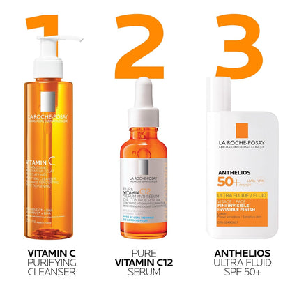 La Roche-Posay Face Cleanser with Pure Vitamin C, Purifying Face Wash to Hydrate Skin with Vitamin C & BHA, Tightens Pores & Boosts Radiance, Safe for All Skin Types, Dermatologist Recommended, 200mL