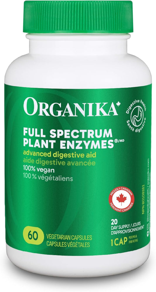 Organika 全譜植物酵素 - 幫助分解碳水化合物、脂肪、蛋白質、乳製品 - 60 粒素食膠囊